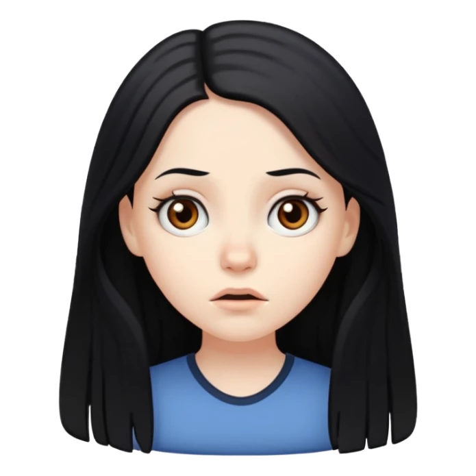 confused white girl with long black hair and brown eyes sticker