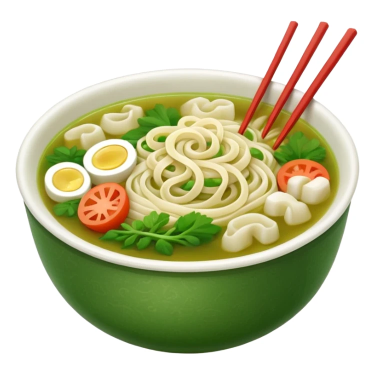 create khmer noodle emoji with green broth and white noodle with vegetable with chabstick sticker