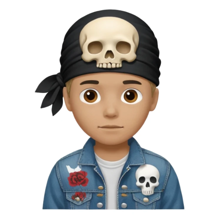 Make a boy wearing black bandana with some design on bandana sticker