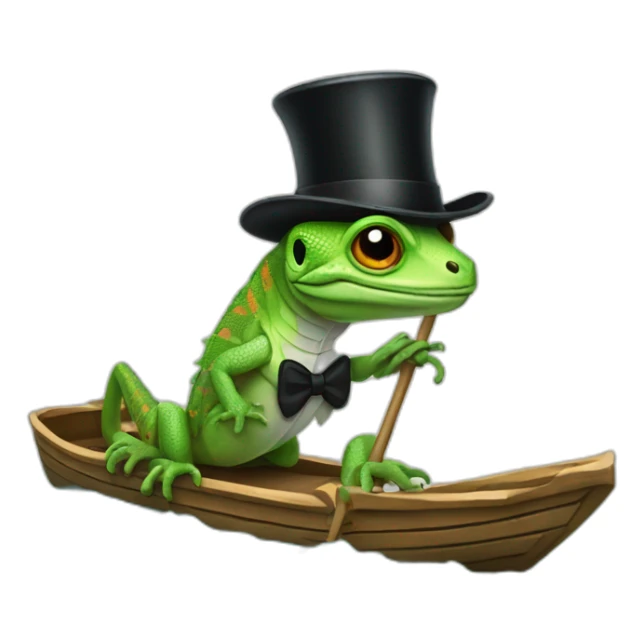 lizard with a cane and a black top hat on a flatboat sticker
