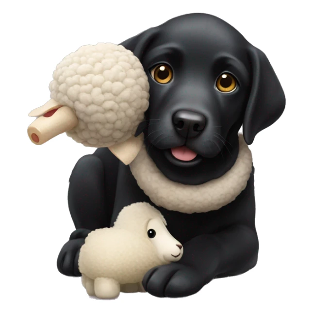 Black Labrador Retriever with a stuffed sheep toy in its mouth sticker