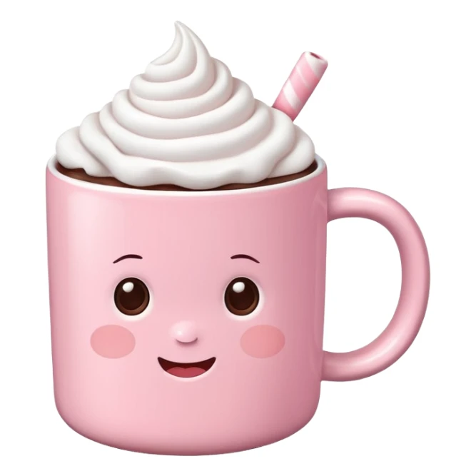 Hot chocolate with whipped cream and marshmallows in baby pink mug sticker