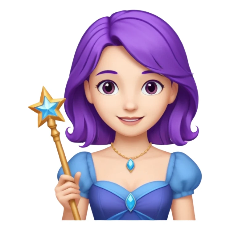 Princesses with Magic Wand in Purple Hair, blue dress sticker