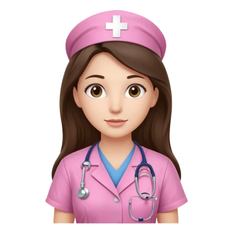 pretty brunette nurse with long hair in pink scrubs sticker