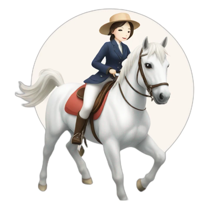 white horse riding japanese cute girl sticker