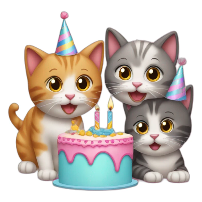 two cats with two kittens at a birthday party sticker