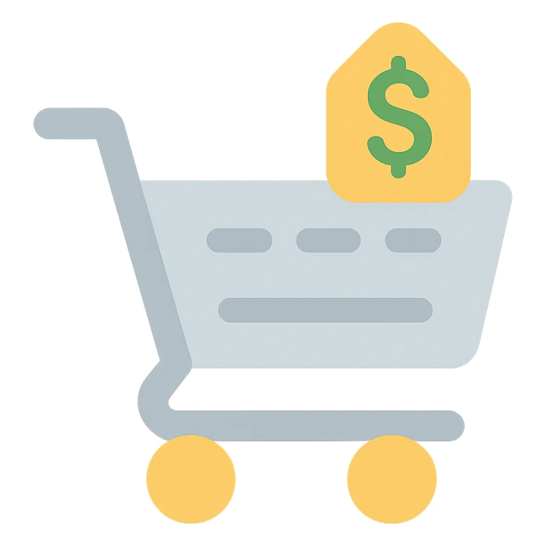 Shopping cart with a price tag, simple emoji style sticker