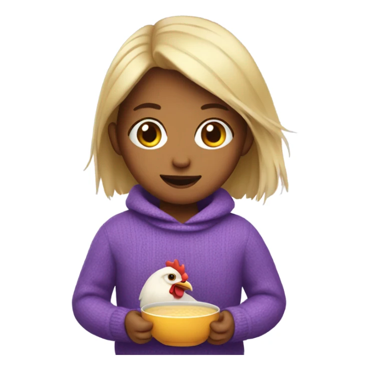 girl with purple sweater and chicken soup sticker