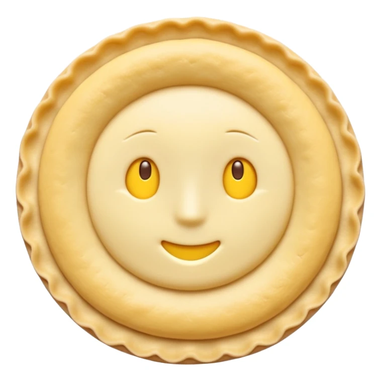 rolled-out shortcrust pastry, raw, disc, pale yellow, soft matte, uneven or crimped edges, delicate texture, no filling, plain dough, soft lighting, emoji scale sticker