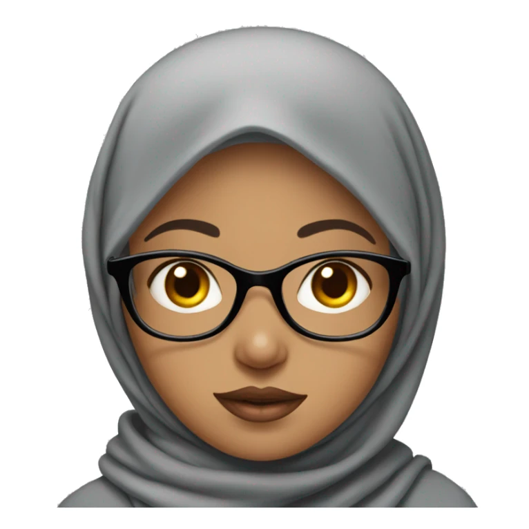 girl with gray hijab, round glasses, bug eyes and big lips  sticker