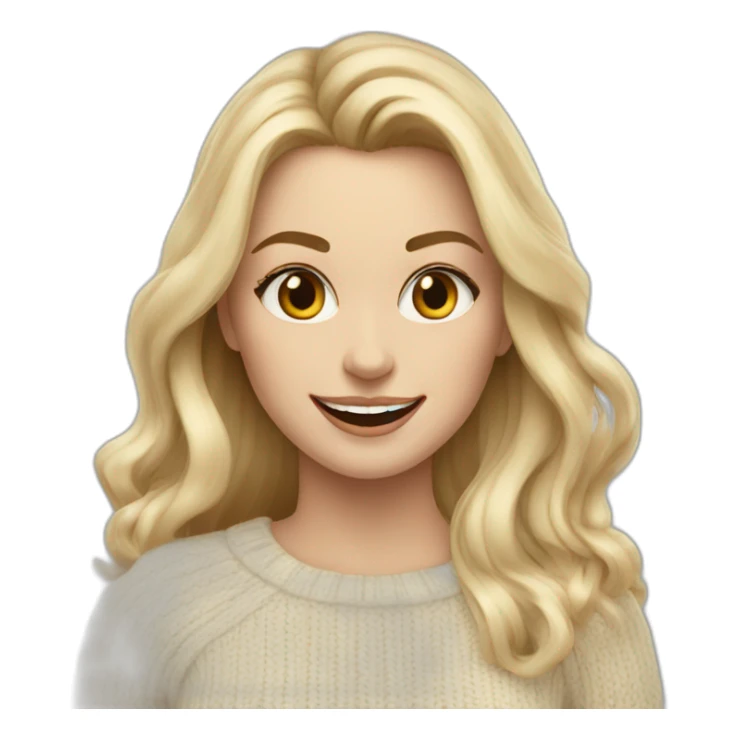 White women, long blonde balayage hair, evil smile, beige sweater sticker