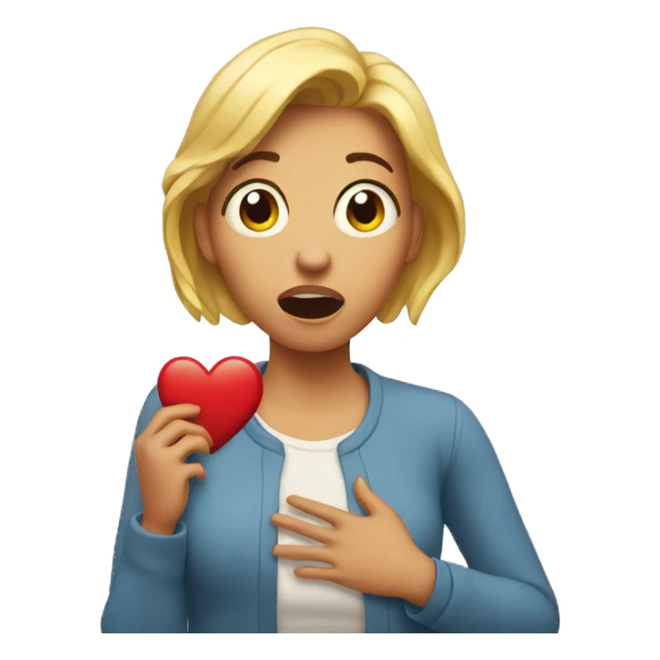 The surprised woman holds onto her heart sticker