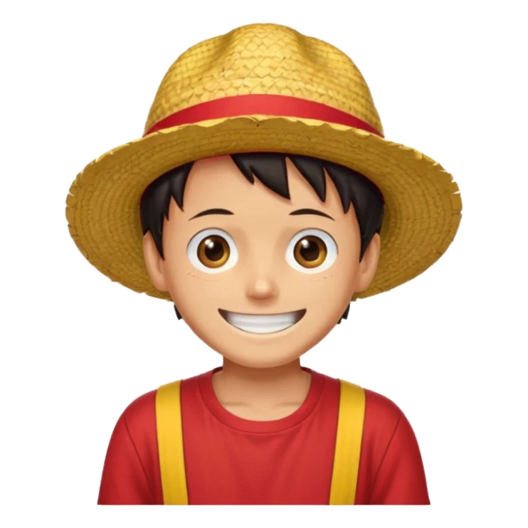 Luffy with a big smile and red shirt with yellow and red straw hat sticker