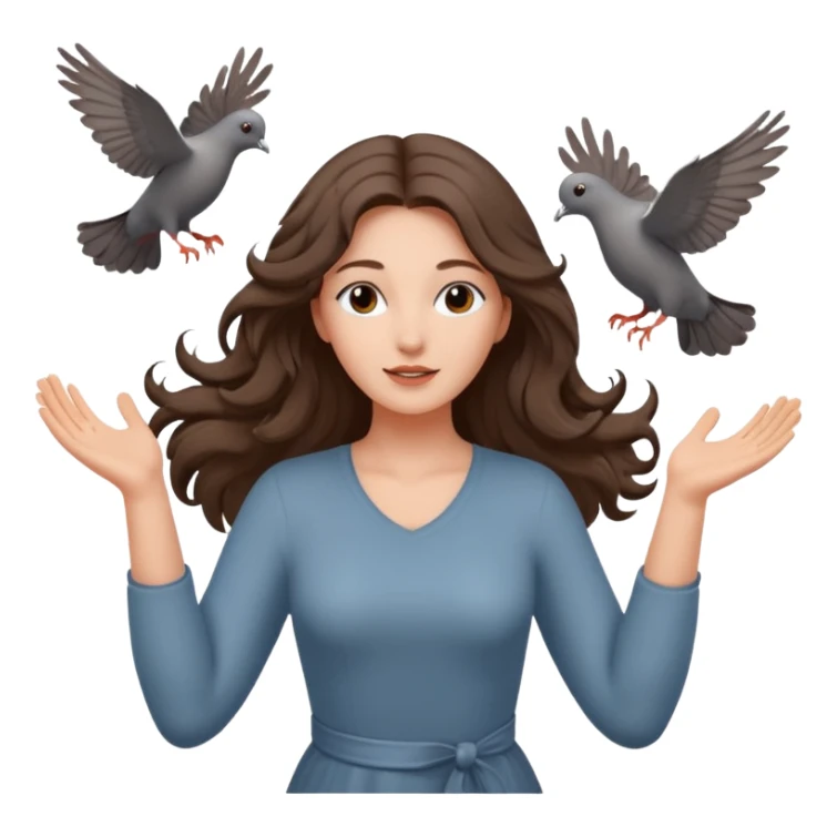 woman open arms looking at a flying pigeon sticker