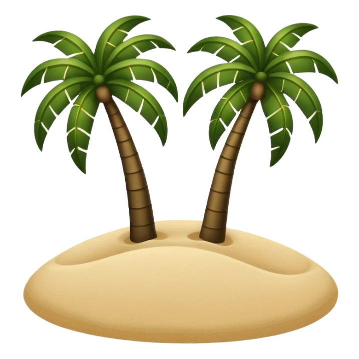 dark green palm trees on light beige sand, Apple emoji style, no text sticker