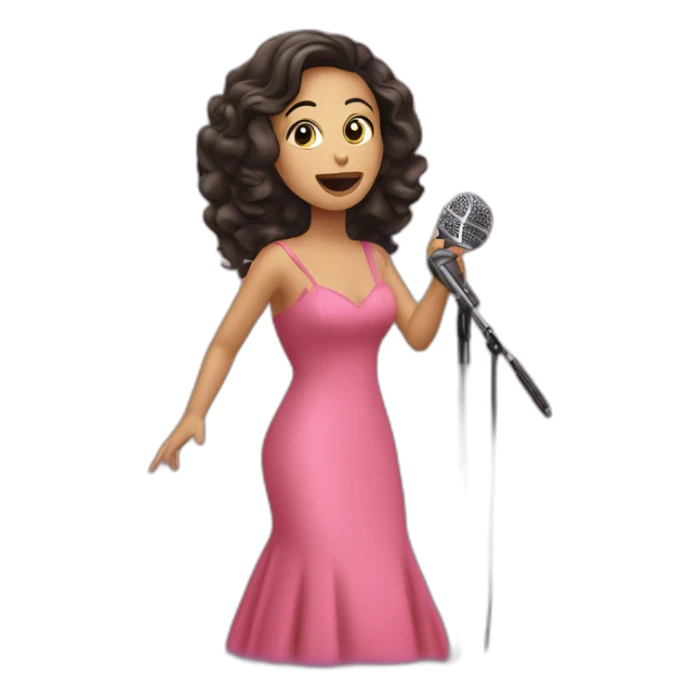 Gisel campos santos singing with a microphone and a pink dress sticker