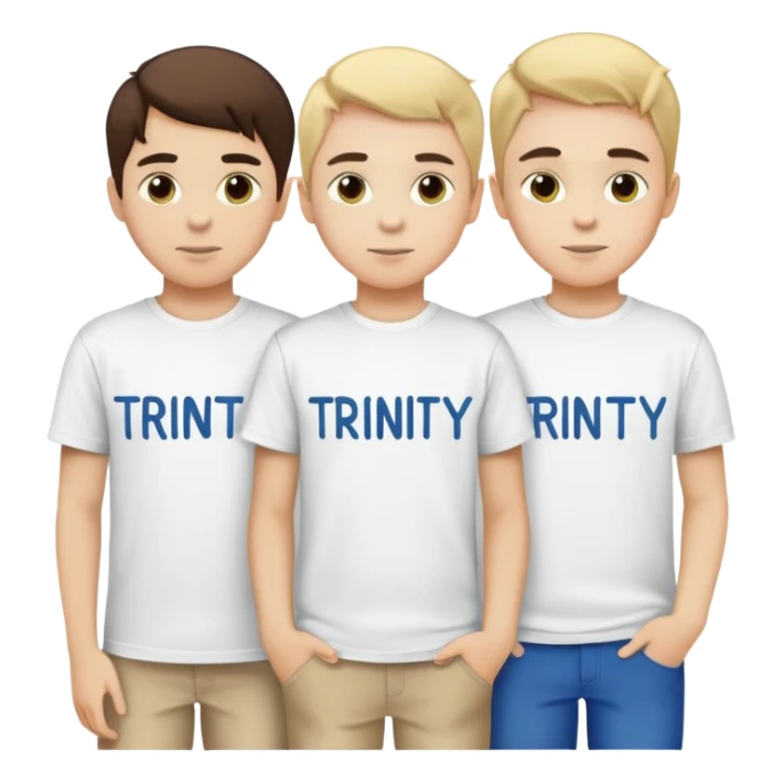 I want boys in t-shirts with text "Trinity" sticker