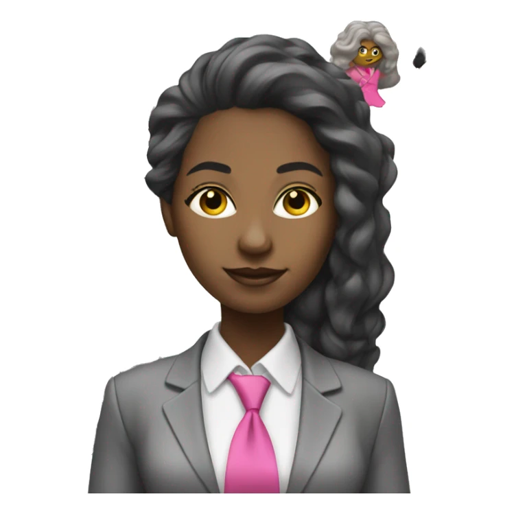 Black woman accountant, with calculator, long back hair, pink suit sticker