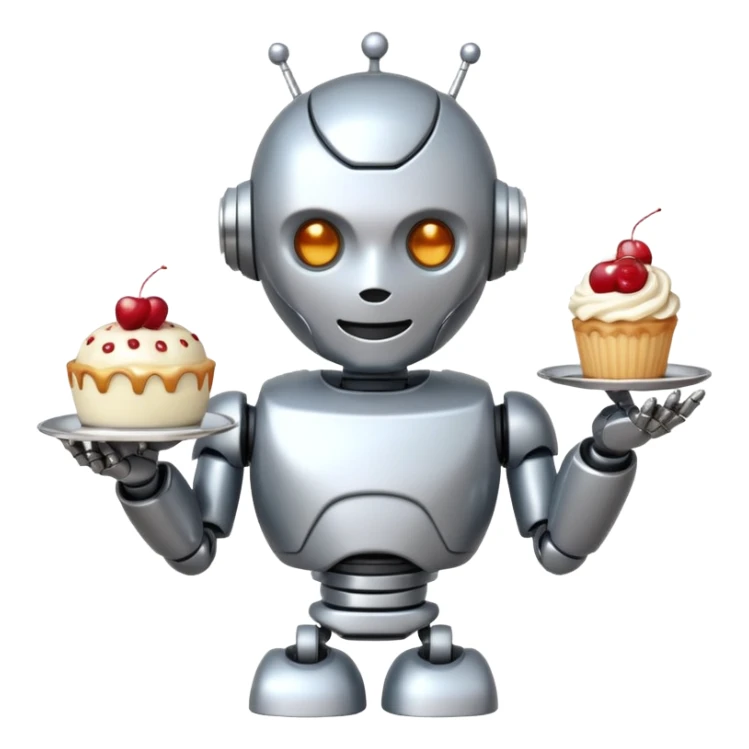 The robot is holding dessert in its hands, 3d emoji sticker