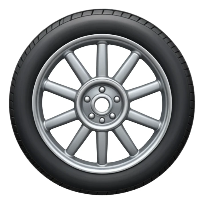 Front-view wheel, perfectly symmetrical, 6 or 8 short spokes, thick black rubber tire, wide heavy outer rim, clean design, centered. sticker