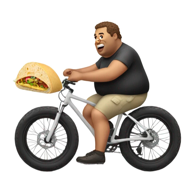 Fat white bike rider eating a burrito sticker