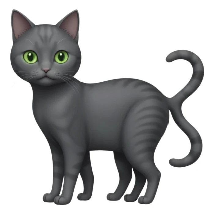 full body view of beautiful female solid dark grey cat with green eyes, grey face, white toes/paws and small white patch on her chest sticker