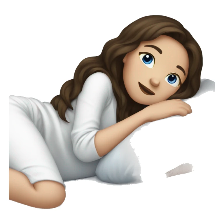 Brunette girl with blue eyes sleeping in white pajamas sticker