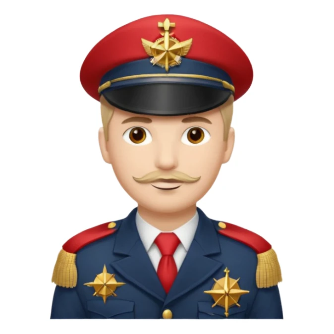 Captain with red hat that has a compass emblem on it  and high decorated medals and shoulder tassels  sticker