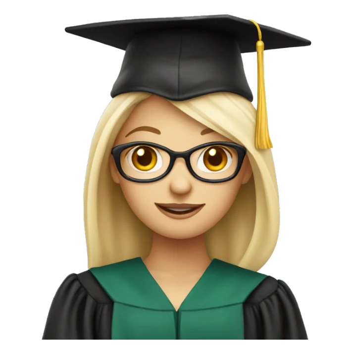 White skin blond female student with phd graduation hat sticker