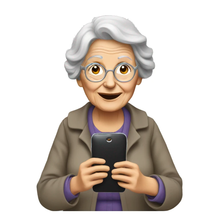 old woman taking a picture with a phone sticker