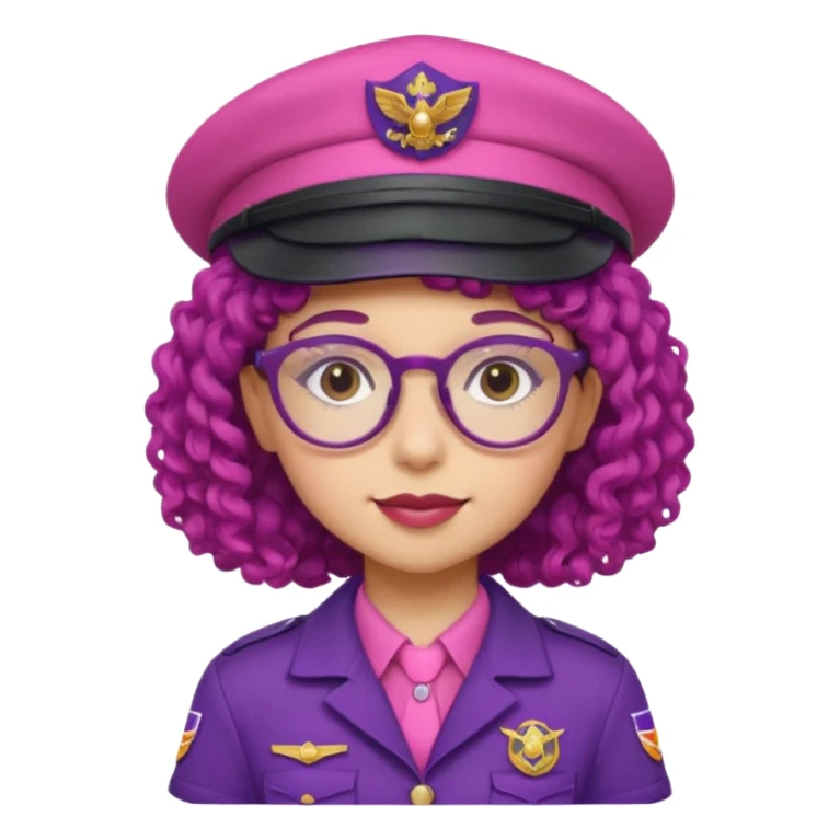 scout girl with very pink scout uniform including hat, dark purple curly haired and glassess sticker