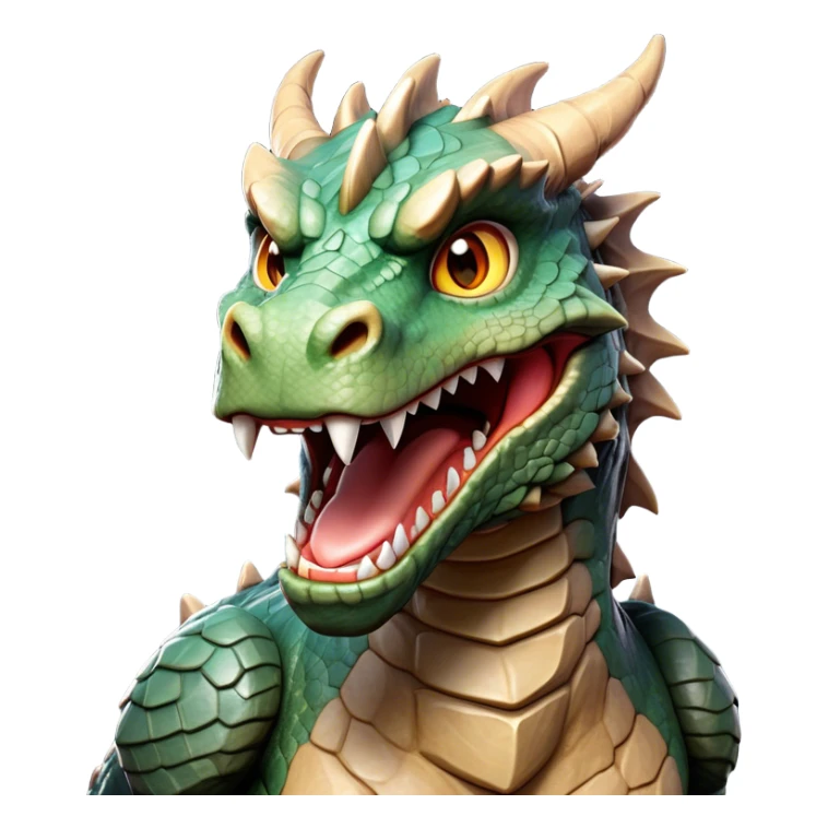 Cinematic Comical Giant Rock Dragon Portrait Emoji, Head tilted dramatically with an exaggeratedly amused expression, featuring a striking, chiseled body with bold stone textures and wide, expressive eyes brimming with playful geologic mischief; rendered with vivid, lifelike detail and dynamic, natural shadows, high shine, dramatic yet humorous, styled with an air of cheeky ancient solidity, soft glowing outline, capturing the essence of a spirited and over‐the‐top stone giant that looks ready to rumble with timeless mirth! sticker