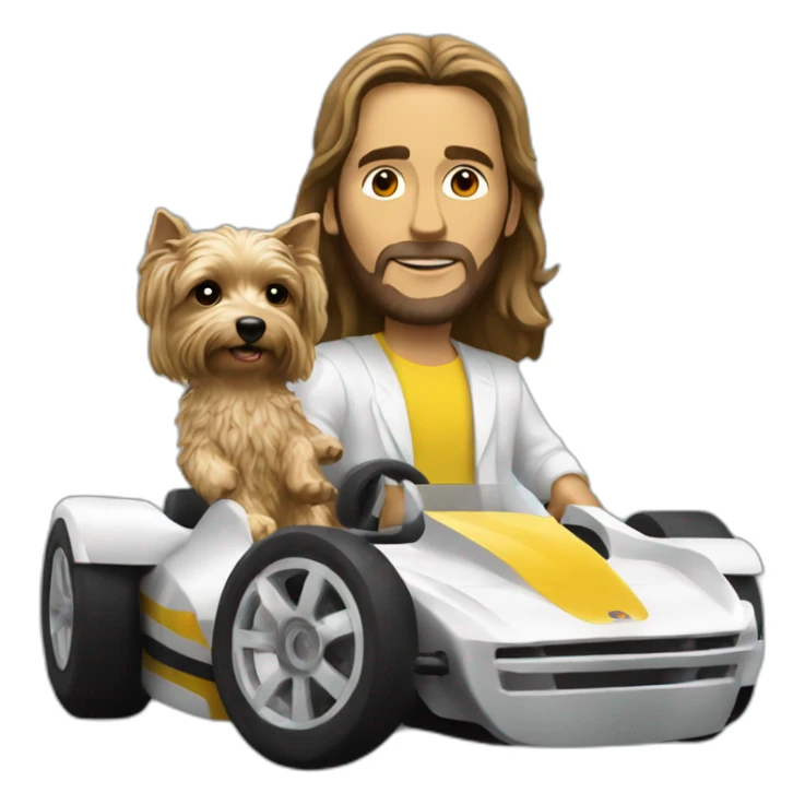 Rio jesus-statue holding a yorkie while driving f1 car sticker