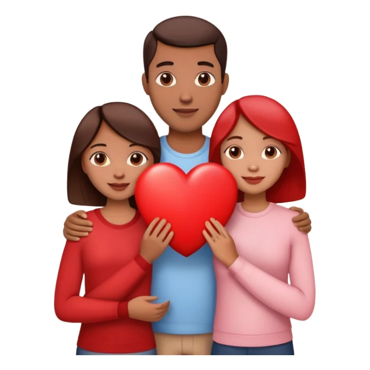 family of three with a big red heart, neutral background sticker