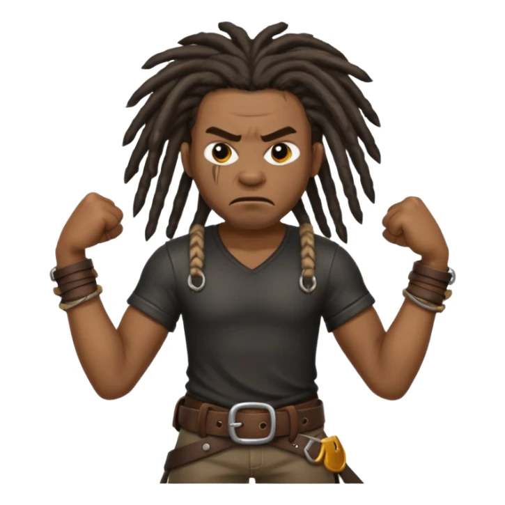 a angry black man with dreads too the side slanging back and forth a belt sticker