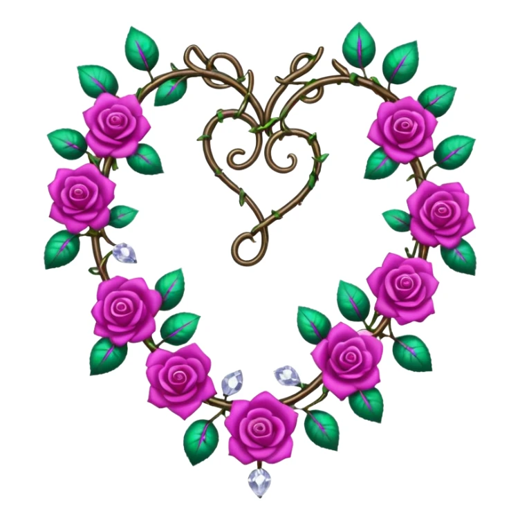 heart shape metal vine with magenta roses border with crystals hanging  sticker