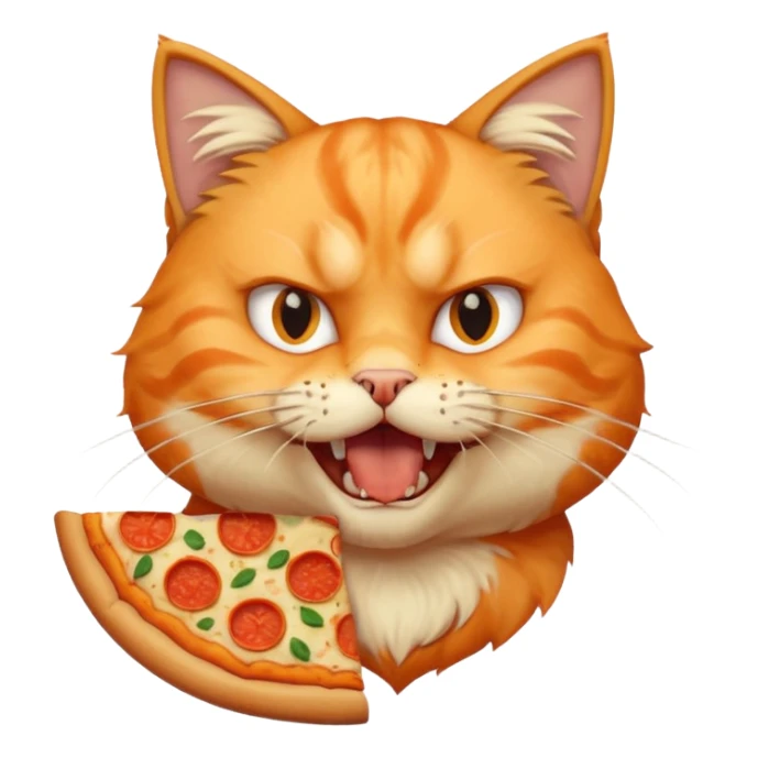 very angry cat, bust up, eating a slice of pizza sticker