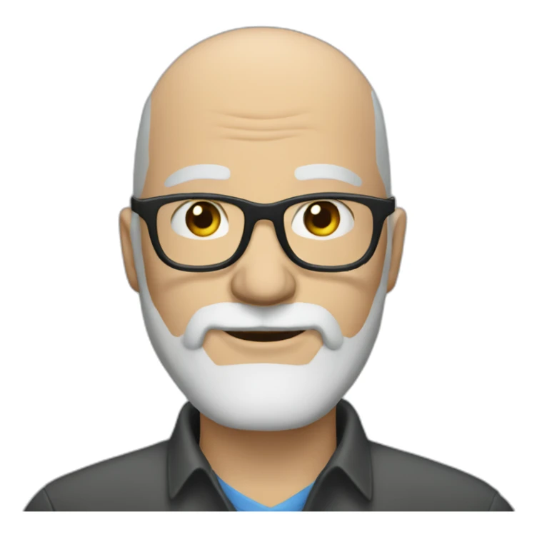 Bald slightly older guy with blue eyes and dark grey beard and glasses sticker