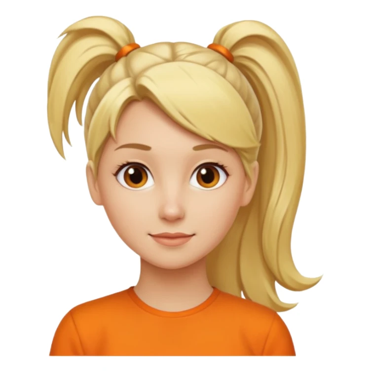 blond woman with pony tail and orange blouse sticker