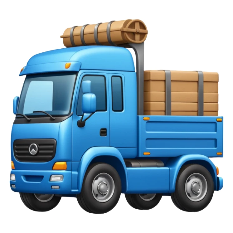 "iOS style truck emoji, big wheels with a cargo bed, smooth texture, no background" sticker
