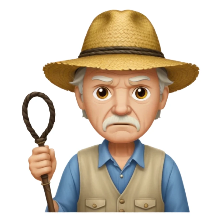 white old farmer with whip angry at black man with straw hat sticker