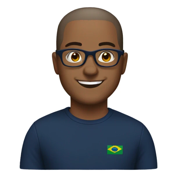 brazilian guy, 40 years old, buzzcut hair, using glasses and navy blue shirt sticker