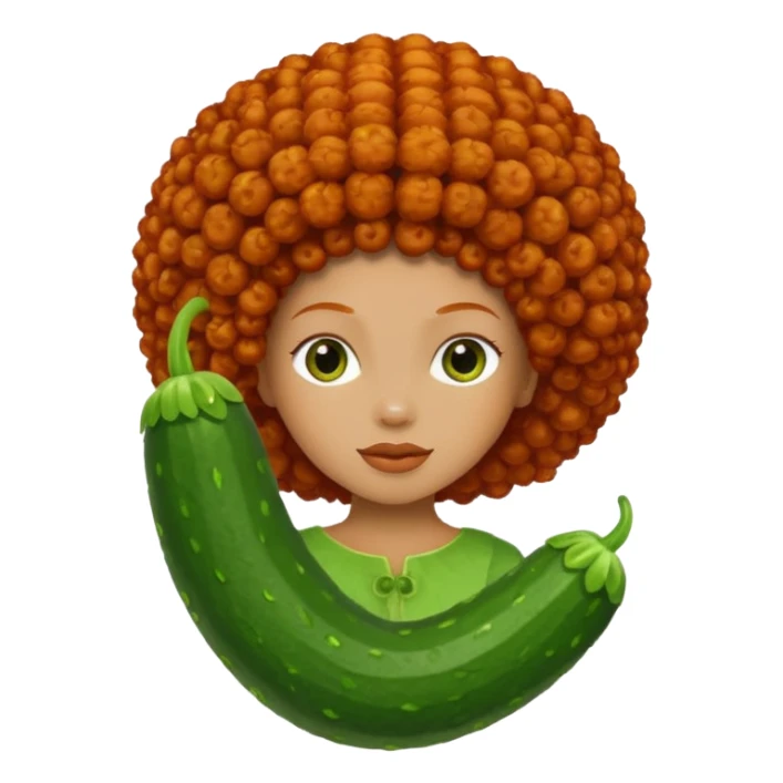 cucumber with only redhead afro hair on it without woman face sticker