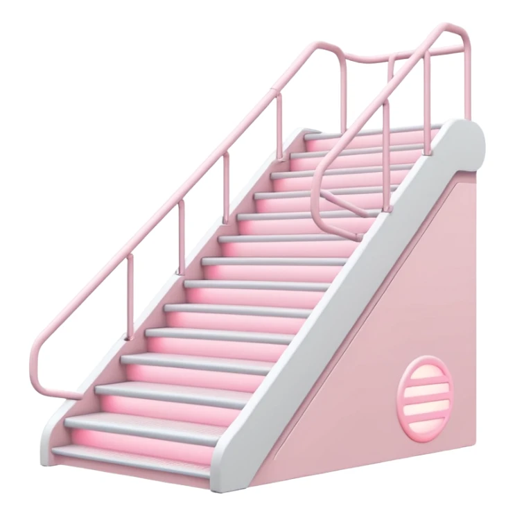 White gym stair master with pastel pink LED details, minimal backdrop sticker