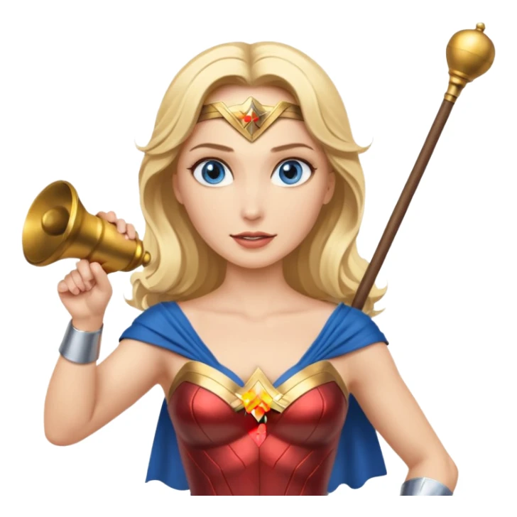 Blonde blue eyes Wonder Woman holding bell and baton sticker