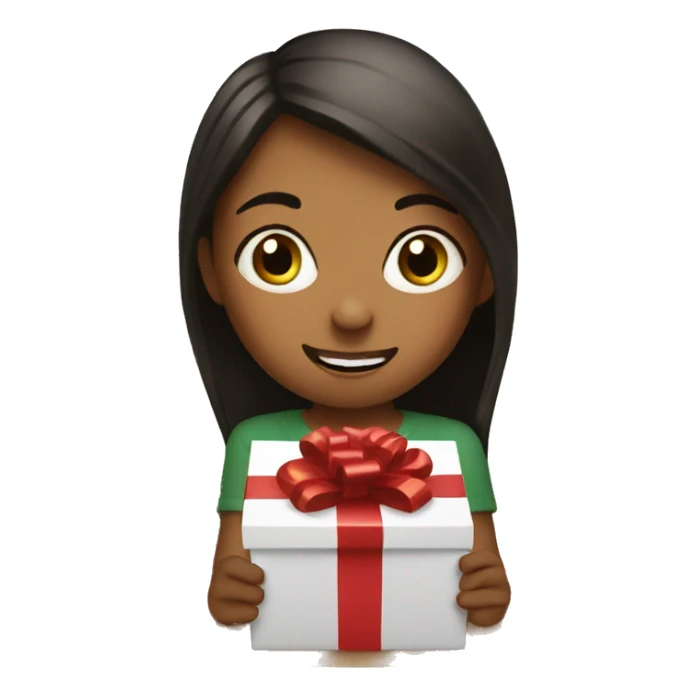 Little sister opening a Christmas present sticker