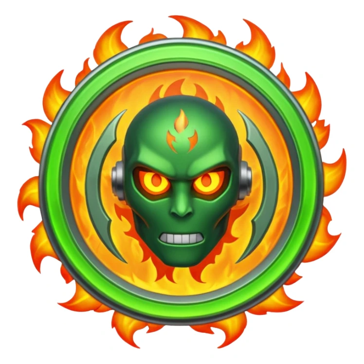 The Omnitrix from Ben 10 with a fiery guy in the middle sticker