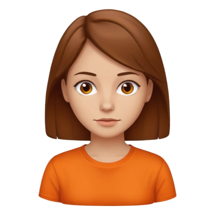 brown haired woman no smile with orange shirt sticker