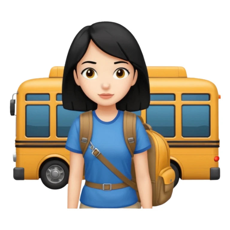 girl with black hair leaving home waiting for bus sticker
