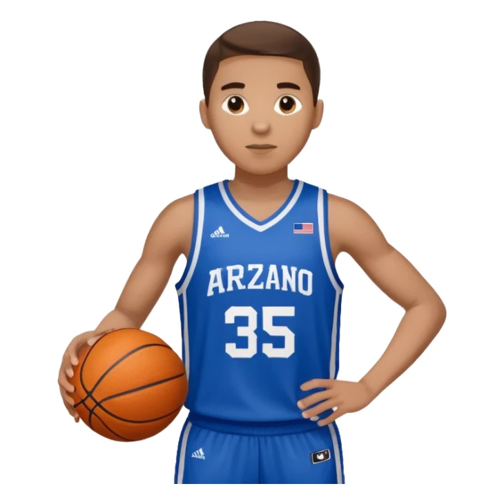 Giocatore basket con il pallone con il numero 35 e completino azzurro e bianco con il nome sulla maglia basket arzano sticker